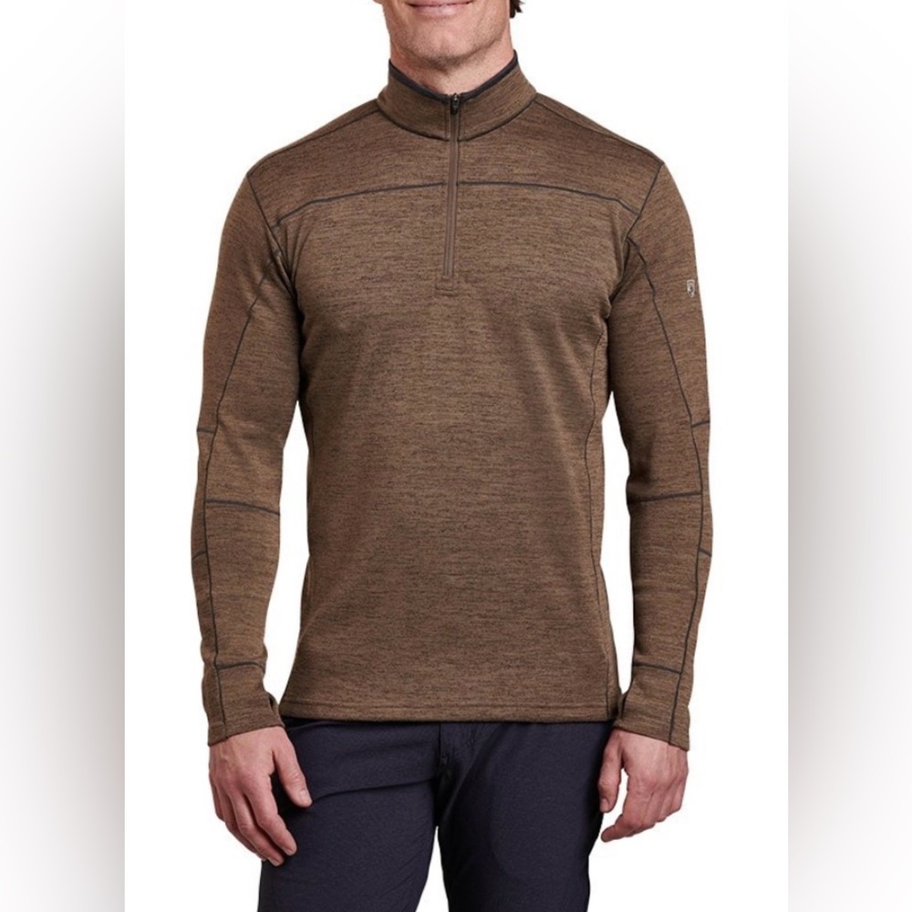 Kuhl Born In The Mountains Revel 1/4 Zip Pullover Sweater Mens Sz L Brown 3112